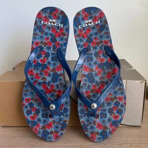 Coach Blue/Red Floral Women Flip Flop Slippers- SZ 9/10